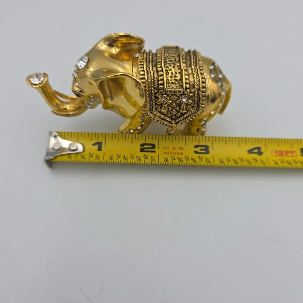 Gold Elephant Crystals Rhinestones Metal Magnetic Trinket Box